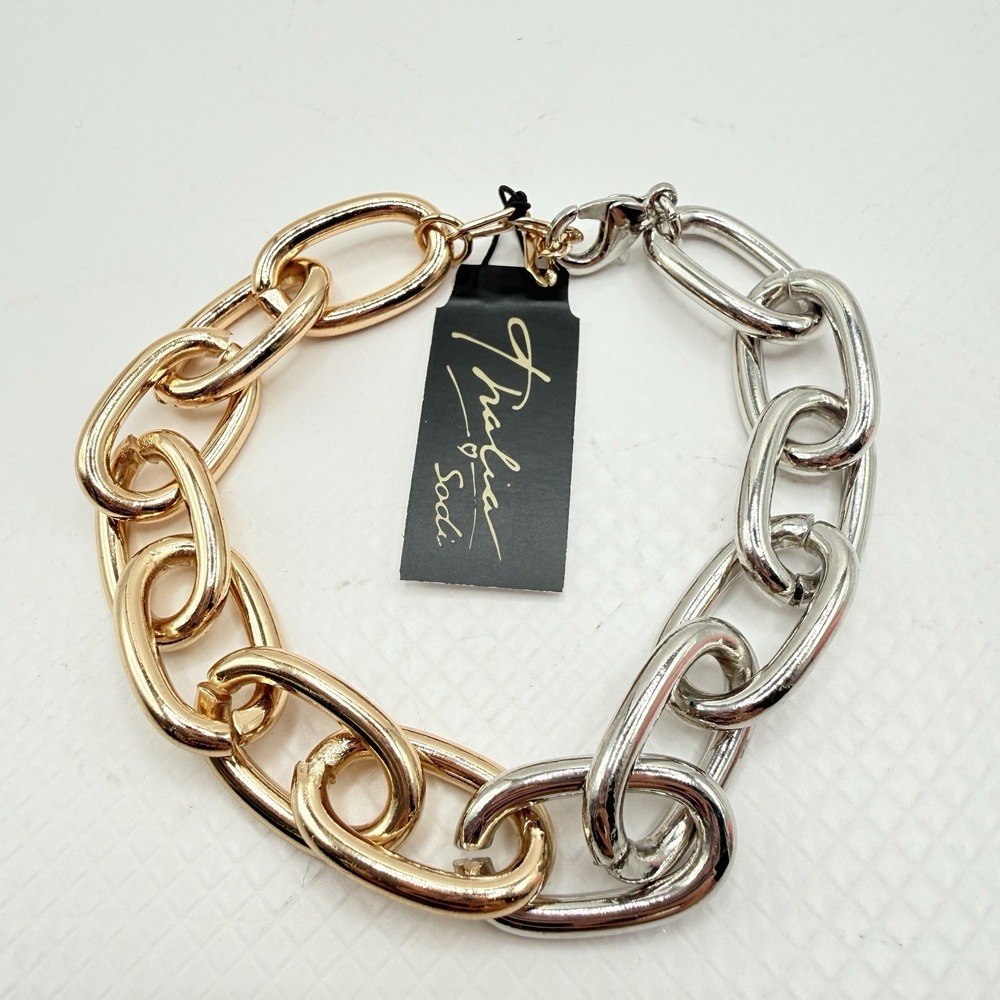 Thalia Sodi Mixed Gold And Silver Tone Chain Chunky Lobster Clasp NWT Bracelet